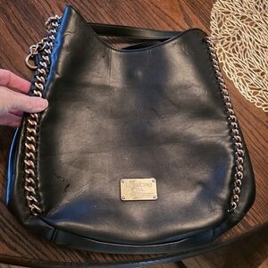 Bebe Black Leather Chain Tote